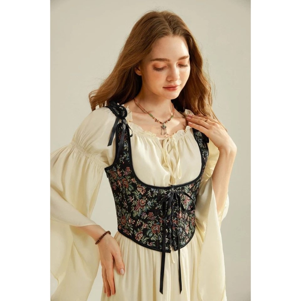 Scarlet Darkness Jacquard Underbust Corset Top 16 Renaissance Whimsygoth Cottage